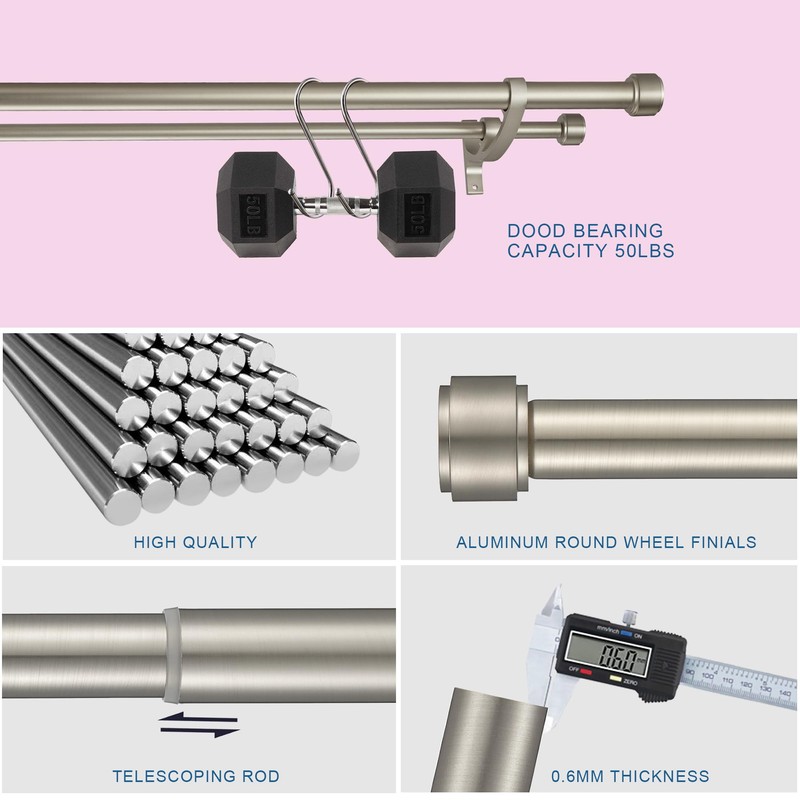 Lwiiom Double Curtain Rods with Aluminum Bouquet Brackets and End