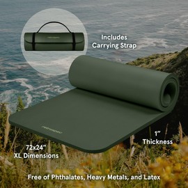 Retrospec Solana Yoga Mat 1" Thick w/Nylon Strap for Men & Women - Non Slip Exercise Mat for Home Yoga, Pilates, Stretching, Floor & Fitness Workouts - Wild Spruce | Retrospec