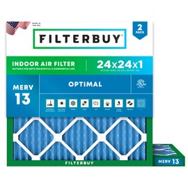 Filterbuy 24x24x1 Air Filter MERV 13 Optimal Defense (2-Pack), Pleated HVAC AC Furnace Air Filters Replacement (Actual Size: 23.38 x 23.38 x 0.75 Inches)