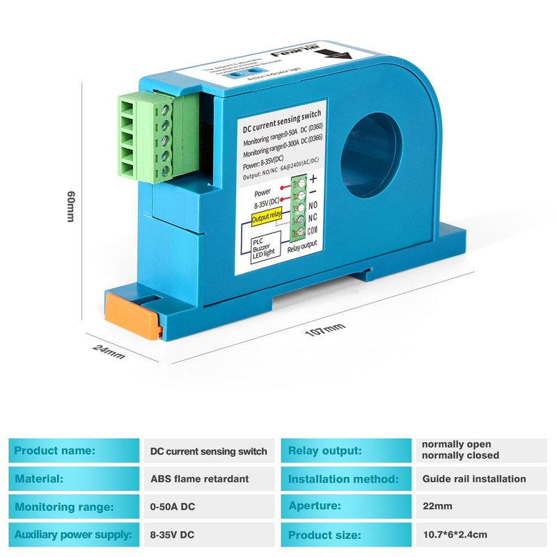 DC Current Sensing Switch, D360 0-50A DIN Rail DC Current