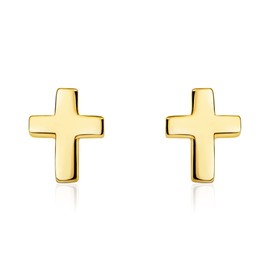 14ct 585 Small Cross Earrings Yellow Gold Italian Earrings, Gold