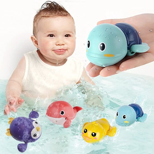 Jigspsyzh Bath Toy Baby 4-Piece Animal Water Toy Children Whales and Turtle Clock Movement Floating Outdoor Pool Toy Suitable for 0 1 2 3 4 Years All Boys and Girls