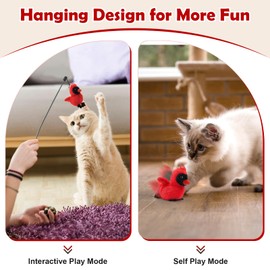 Lollyx Interactive Cat Toys, Flapping Bird Cat Toy with Lifelike Cardinal Chirp Tweet, Rechargeable Cats Kicker Catnip Toys，Exercise Toys for Bored Indoor Cats Kittens
