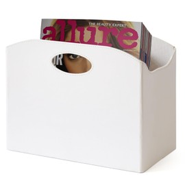 EZDeco Magazine Holder Foldable Magazine Rack Floor PU Leather File Holder Newspaper Book Storage Basket Document File Folder Organizer for Office Home (White-1)