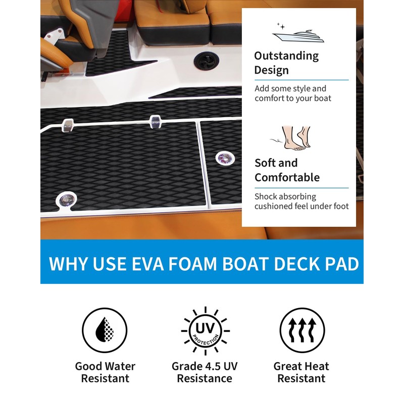 OCEANBROAD Self-Adhesive 48''x16'' Boat Flooring Non-Slip Diamond Pattern Traction Pad