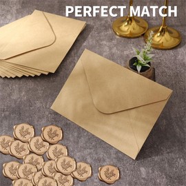 Zephyra 30 PCS Kraftpapier Umschläge und Wachssiegel Selbstklebend Set, Briefumschlag C6(15.8 * 10.8CM), Briefumschläge Ohne Fenster für Gruß-Karten Hochzeit Einladungen, Kraftpapier