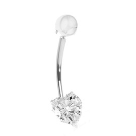 Ritastephens 14k Solid White Gold Cubic Zirconia Heart Belly Button Navel Ring Body Art 14 gauge