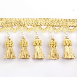 BEL AVENIR Tassel Fringe Trim 6.5 Yard x 3.15 Inches Luxury Beaded Tassel Fringing Trimmings - Golden