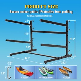 Asunrise Kayak Storage Rack, Heavy Duty Kayak Racks for Garage and Outdoor Storage, Storage Rack for Kayak, Canoe, Surfboard & Paddleboard-2 Levels