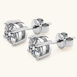 Inf.Story Moissanite Stud Earrings, 2.0ct D Color VVS1 Brilliant 925 Sterling Silver 4 Pong Stud Earrings for Women or Men Birthday Gifts (Silver)