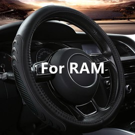 Yangday - Funda de cuero para volante para Dodge Ram 1500 2500 3500, funda para volante de coche de 39-41 cm con partícula antideslizante y de masaje (negro)
