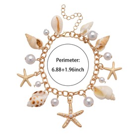 ShiQiao Spl Boho Starfish Bracelet for Women Pearl Conch Bracelets for Girls Summer Party Accessories for Beach Lover Birthday Gifts for Best Friends Daughter Sea Themed Bracelet
