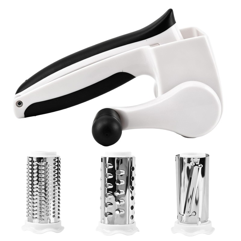 Cheese Grater Hand Crank, 3 Stainless Steel Drums ABS Cheese