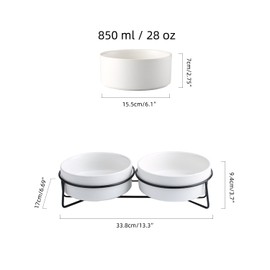 Elevated Dog Bowl Iron Frame 6-inch Ceramic Dog or Cat Food and Water Bowls Dual Feeder for Adult Cat or Medium Dog, Non-Slip Base (Double Bowl with Stand - White, 6“)