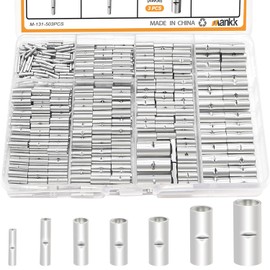 mankk 503PCS Non Insulated Butt Connectors Kit 26-6 Gauge Uninsulated Butt Connector Tinned Red Copper Wire Crimp Connector for Electrical Appliances Cars Boats etc