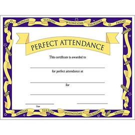 Jones School Supply - Set of 500 Perfect Attendance Certificates - Colorful Certificates