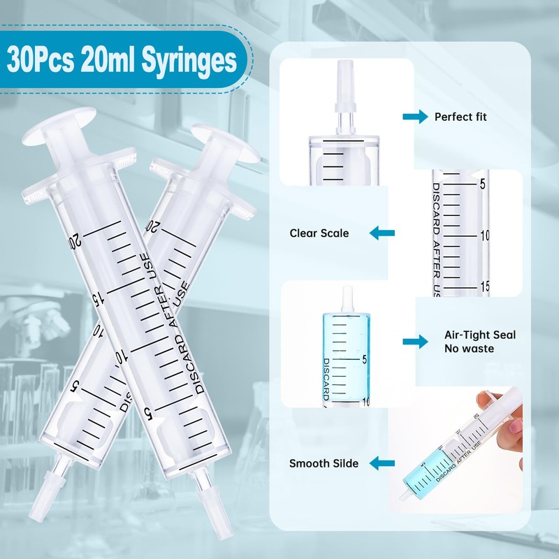 Gufastoe 30pcs 20ml Plastic Syringes with Caps Without Rubber Stopper