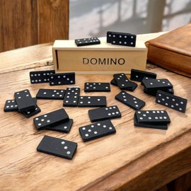 Wooden Domino Game 28 Dominoes in Wooden Box Traditional Toy with Dot Based Marking