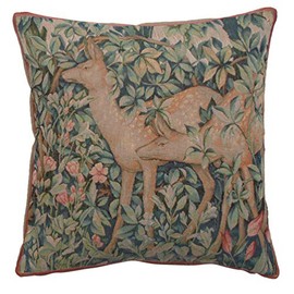 Charlotte Home Furnishing Inc. France Cushion Cover - Large, 19.00 in. x 19.00 in. William Morris | Two Does in A Forest Large