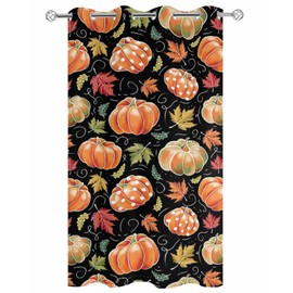 Indoor Outdoor Curtains for Patio Thanksgiving Orange Pumpkins Black Texture Outside Curtains Waterproof Grommet Privacy Drapes Light Filter Curtain for Porch Pergola Gazebo 52" Wx95 L 1 Panel
