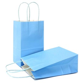 AZOWA Gift Bags Large Kraft Paper Bags with Handles (9.8 x 7.5 x 3.9 in, Light Blue, 25 Pcs)