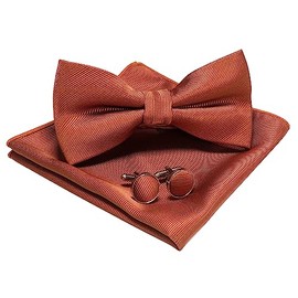 Jemygins Set for Men - Includes Plain Bow Tie, Men’s Pocket Handkerchief and Cufflinks