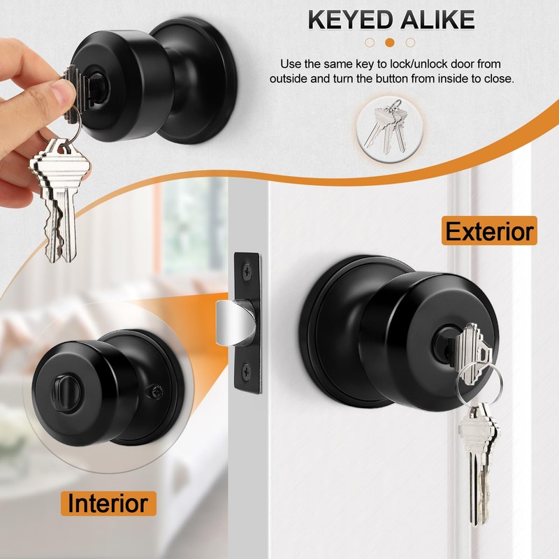 Probrico Black Door Knob Keyed Like Door Knob with Lock