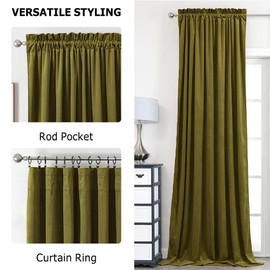 Benedeco Olive Green Velvet Curtains for Bedroom Window, Super Soft Luxury Drapes, Room Darkening Thermal Insulated Rod Pocket Curtain for Living Room, W52 by L90 inches, 2 Panels