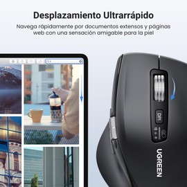 UGREEN Mouse Inalámbrico 2.4G & Bluetooth, Scrolling Ultra-rápido, Mouse Ergonómico de 5000 dpi 5 Botones, 10M de Conexión, Ratón Silencioso Compatible con Windows, Linux, MacOS, Android y Chrome