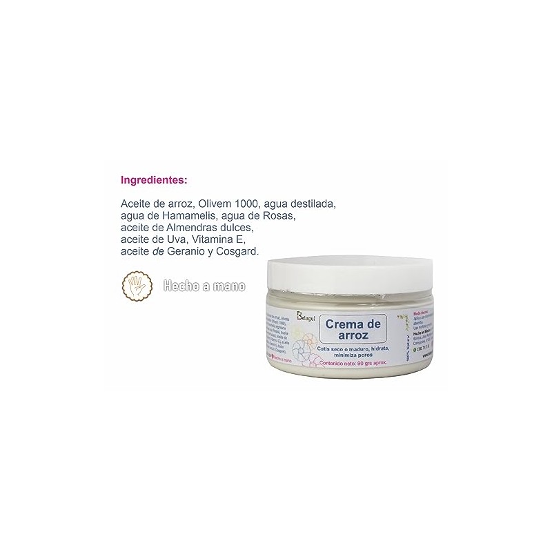 Crema Facial Arroz Aclara Hidrata Suaviza Arrugas y Manchas 90g