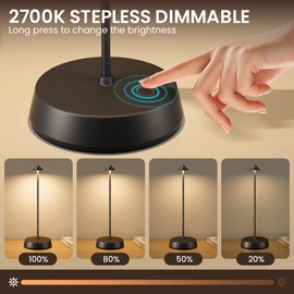 Jesiley Cordless LED Table Lamp Rechargeable Battery Operated 6000mAh Touch Dimmable Lamp IP54 Waterproof Portable Wireless Table Light for Home Restaurant Bar Indoor/Outdoor (Black-2PC)