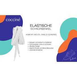 Cocciné Elastic Shoelaces without Tying 1 Pair, 100 cm Long, Flat Shoelaces, Comfortable and Easy to Use, Stylish Design, Universal Use, White