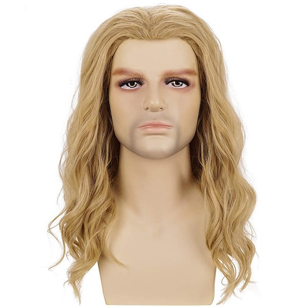 morvally Adult Men Long Blonde Wavy Viking Wig for Surperhero Cosplay Costume Halloween Party
