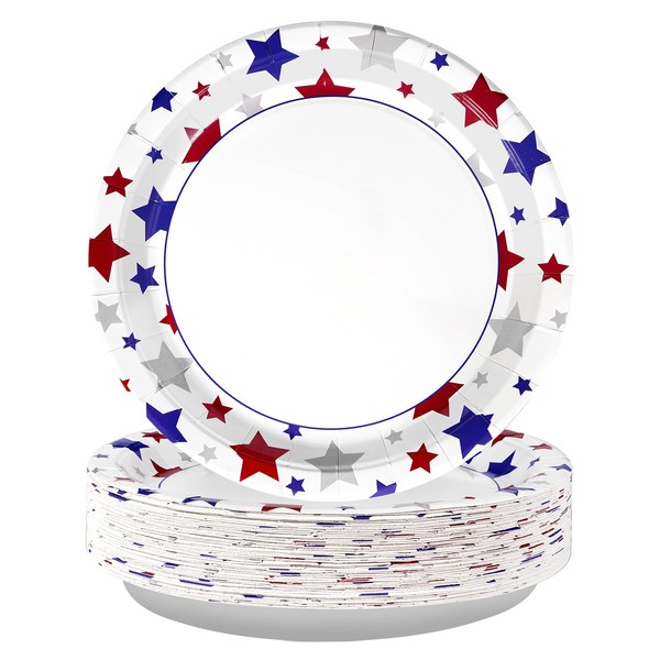 50Pcs Patriotic Round Paper Plates 10"Large Heavy Duty Disposable 4th