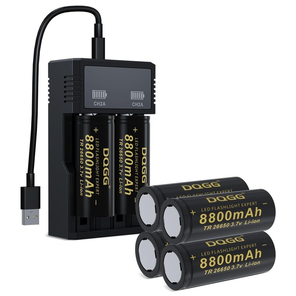 BENKIA 26650 Rechargeable Battery Flat Top 3.7Volt Li-ion Batteries 8800mAh