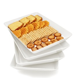 AMGBZT Serving Tray Platter, 4 Pcs Food Tray for Veggie Fruit Snack Dessert Cookie Cheese, Food Trays for Party Supplies Display, Plastic Platters for Serving Food, Large White Trays, BPA Free
