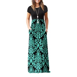 GRECERELLE Womens Summer Maxi Dress Casual Soft Loose Long Dresses for Graduation Resort Hawaiian L, Boho Blue Green