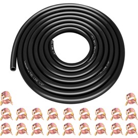 10ft 1/4 Inch ID Fuel Line Hose with 20pcs 2/5 Inch Hose Clamps for Kawasaki, Kohler, Briggs & Stratton Small Engines – Oil & Gasoline Resistant Flexible Rubber Fuel Hose