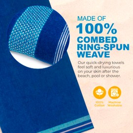 Kaufman - Soft Oversized 35" x 70" Velour Dobby Striped Beach Towels | Absorbent, Quick-Drying | 100% Cotton Thick Beach Towels (Royal)