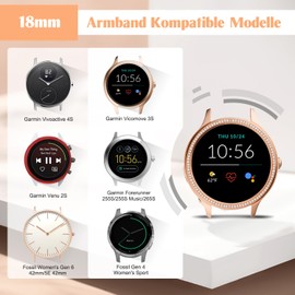 Vodtian 18 mm Nylon Bracelet Compatible with Garmin Venu 2S/Venu 3S/Vivoactive 4S/Vivomove 3S/Forerunner 255s/255s Music/265s, Quick Release Replacement Sport Loop Watch Strap for Men and Women