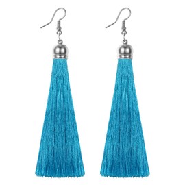 Flongo Boho Tassel Earrings Hanging: Women's with Long Large Tassels Tassel Black Blue Red White Brown Colourful Bohemian Style Stud Earrings Charm Pendant Dangle Earrings Multicoloured for Women