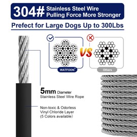 Tie Out Cable for Dogs Up to 300lbs,100ft Extra Strong 1000lbs Break Strength Tie-Out Tether Trolley Training Lead,Dog Run Cable for Yard Garden Park Camping Outside (300lbs 25ft, Black)
