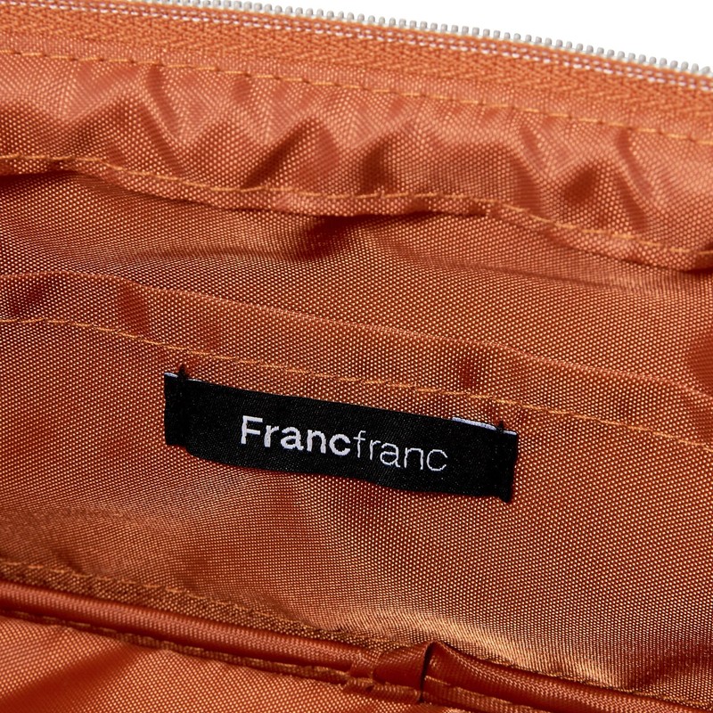 Francfranc Velour Pleated Wire Pouch, Orange with Pocket, Cosmetic Storage
