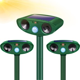 Ultrasonic Animal Repellent Outdoor, 2024 Newly Solar Powered Animal Repeller, Waterproof Cat Repellent Outdoor with Motion Sensor to Repel Squirrels, Raccoon, Rabbit, Fox & Skunk Out of Yard 3Pack