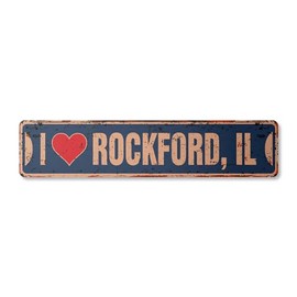 I Love Rockford Illinois Vintage Plastic Street Sign il City State us Wall Road décor Gift | Indoor/Outdoor | 30" Wide
