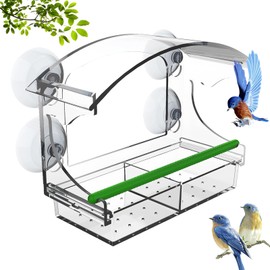 Anseom Bird Feeder, Window Bird Feeder for Small Birds Clear Bird House with Strong Suction Cups, Hanging Station Squirrel Proof Bird Feeder, Outside Hanging Acrylic Birdhouse Kit for Garden Outdoor