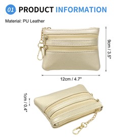 SUIKIHUM PU Leather Coin Purse for Women, Mini Pouch Wallet with Keychain, Small Change Purse for Coins Cards Keys, Compact Stylish, Champagne