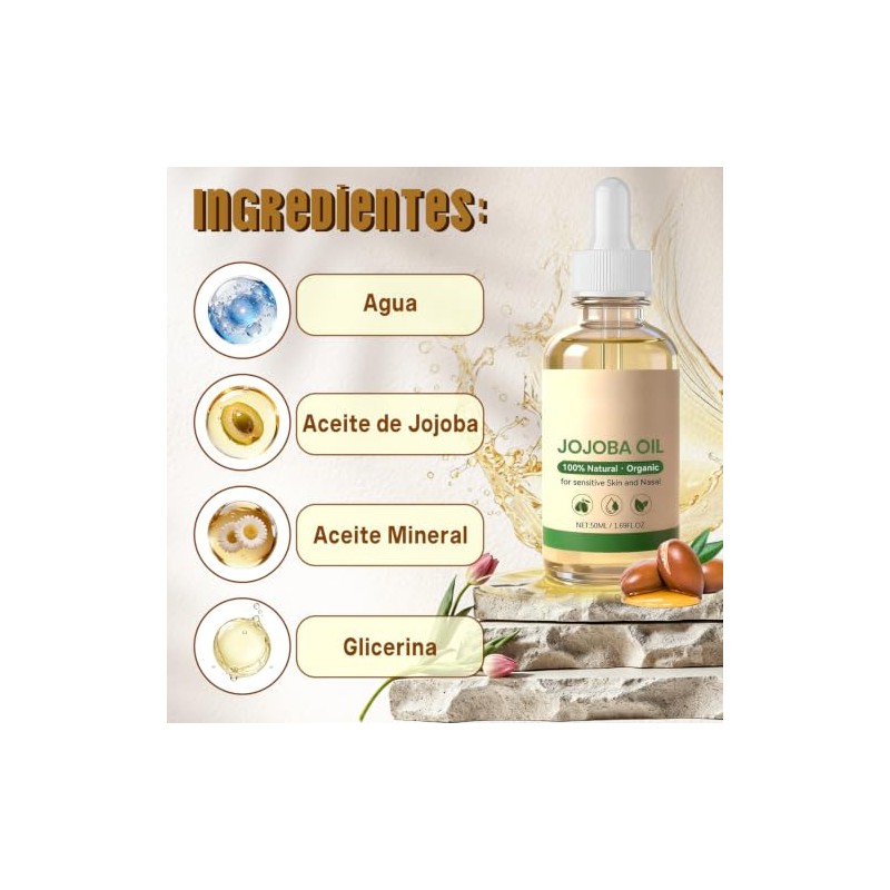 Aceite de Jojoba 100% Natural y Orgánico para Rostro, Piel