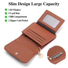 SENDEFN Small Wallet for Women Vegan Leather RFID Blocking Wallet Slim Tri-Fold Wallet Large Capacity Card Hold with Zipper Pocket and Keychain