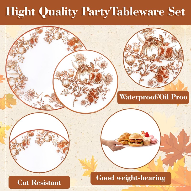 125PCS Thanksgiving Plastic Plates Pomegranate Design for Fall Party